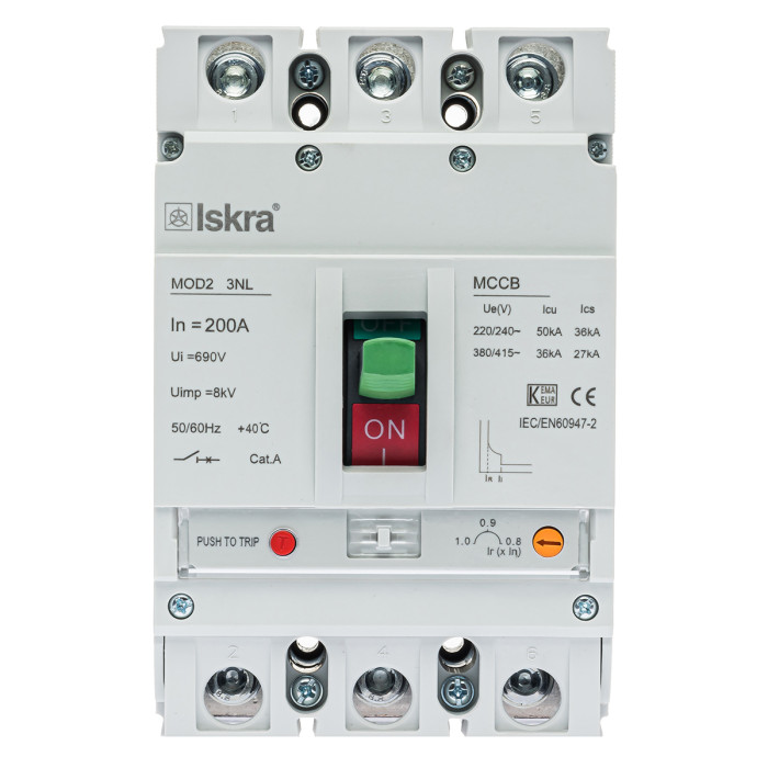 Автоматичний вимикач з регульованим розчеплювачем ISKRA 200А, 36кА