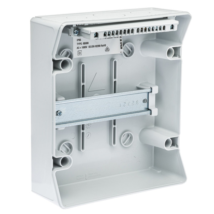 CDN6PT/RR Корпус розподільчий (ABS-пластик) ECOLOGY,1x6 модулів 231x202x113, IP65, з шинами N і PE