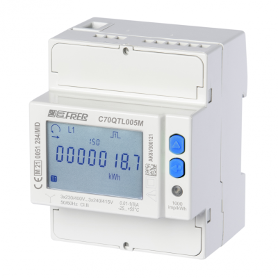 C70QTL005M4CAD Лічильник на DIN-рейку LCD 3Ф 4-пров. 400V 1-5A MID, RS-486