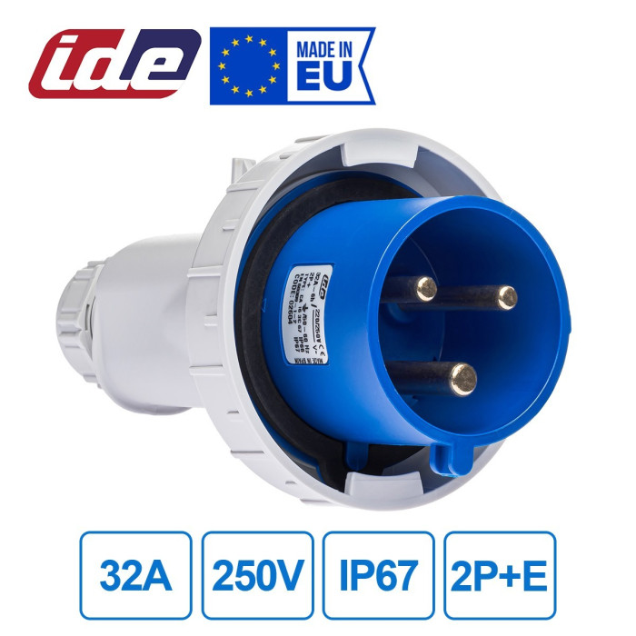 Вилка кабельна IDE MUNDIAL 2P+E 32 А 200–250 В IP66-67 - 02604