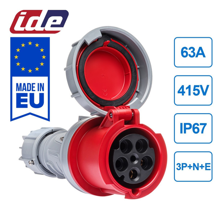 Розетка кабельна IDE MUNDIAL 3P+N+E 63 А 200/346–240/415 В IP66-67 - 03753