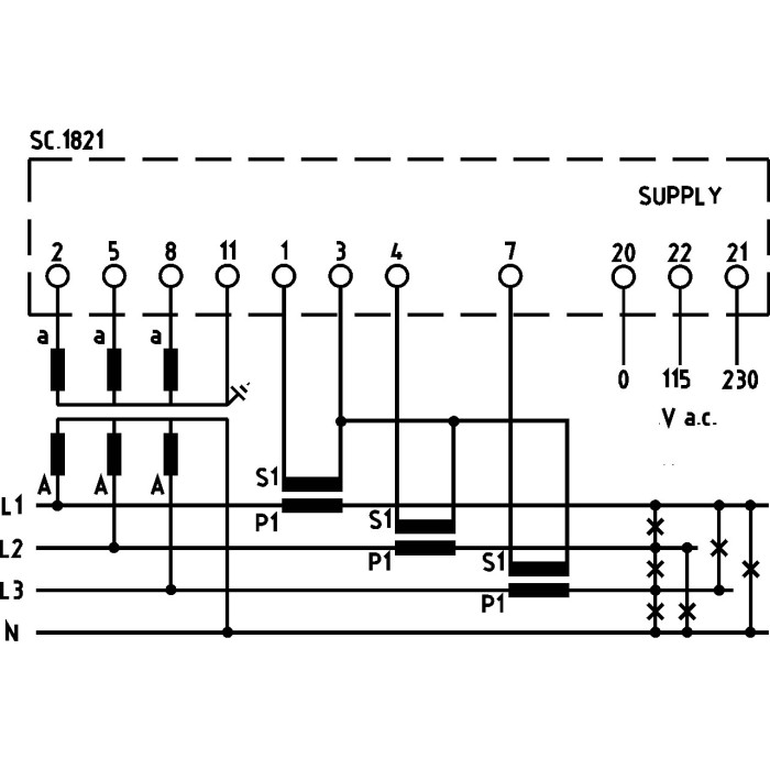 Q96D4X005XCQS Аналізатор мережі щитовий 96х96мм, 4 LED дісплея, 100-400V 1-5A