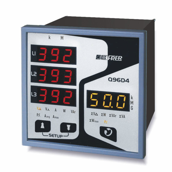 Q96D4X005XCQS Аналізатор мережі щитовий 96х96мм, 4 LED дісплея, 100-400V 1-5A