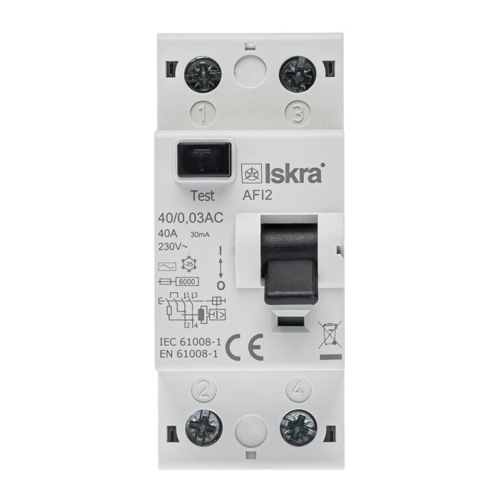 Пристрій захисного відключення ISKRA AFI2 40A 1P+N 0.03А - 030105062000