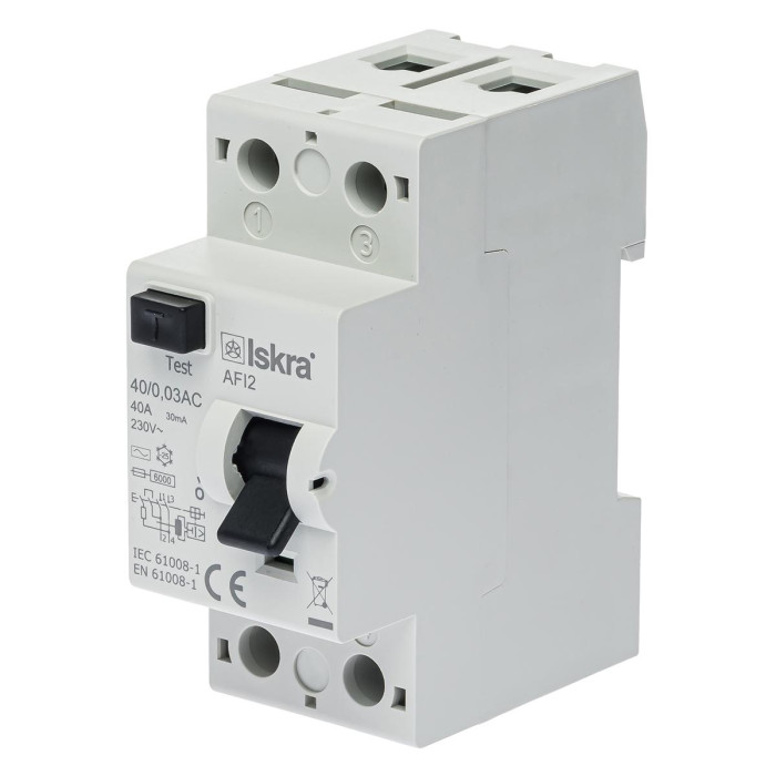 Пристрій захисного відключення ISKRA AFI2 40A 1P+N 0.03А - 030105062000