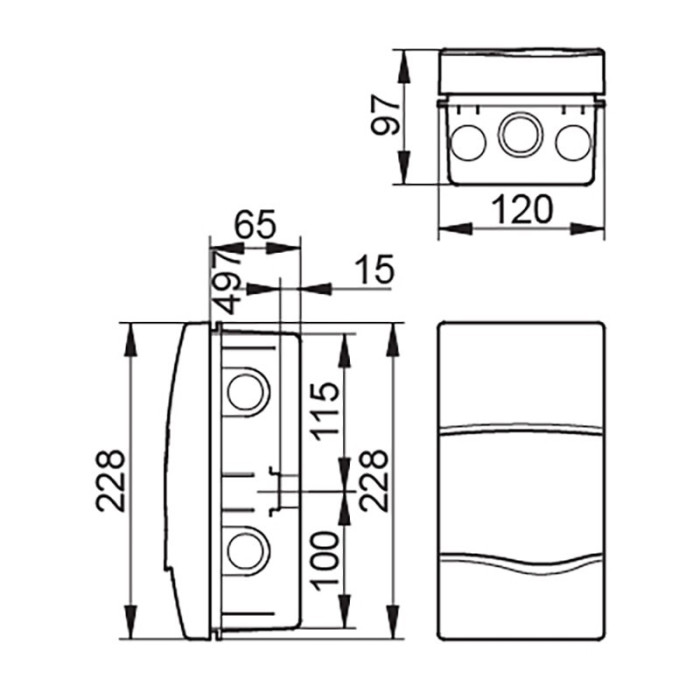 BM4PT/RR Корпус розподільчий внутр. прозоре вікно ORO,1x4 модуля 228x120x97, IP40, з шинами N і PE