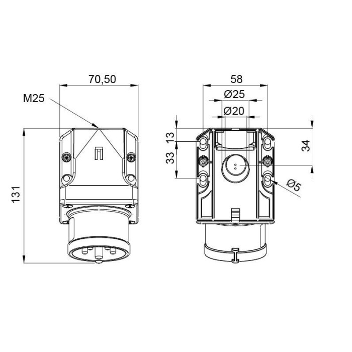 Настінна вилка IDE MUNDIAL 3P+E 32 А 380–415 В IP44 - 03125