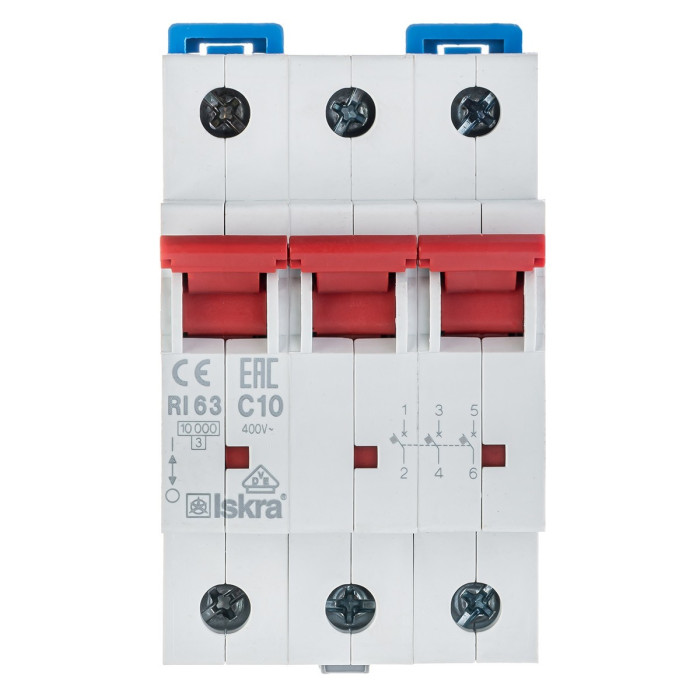 Модульний автоматичний вимикач ISKRA RI63 3P C10A 10кА - 786100102000