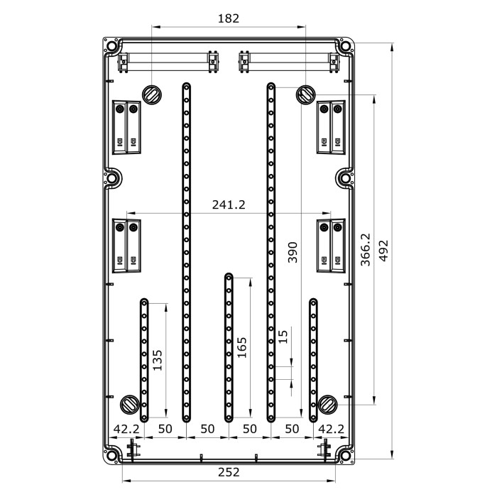 1712GM/RR Настінний корпус для сил. розеток PRYMA 1х13 MOD 504x297x177мм IP67 з шинами N+PE