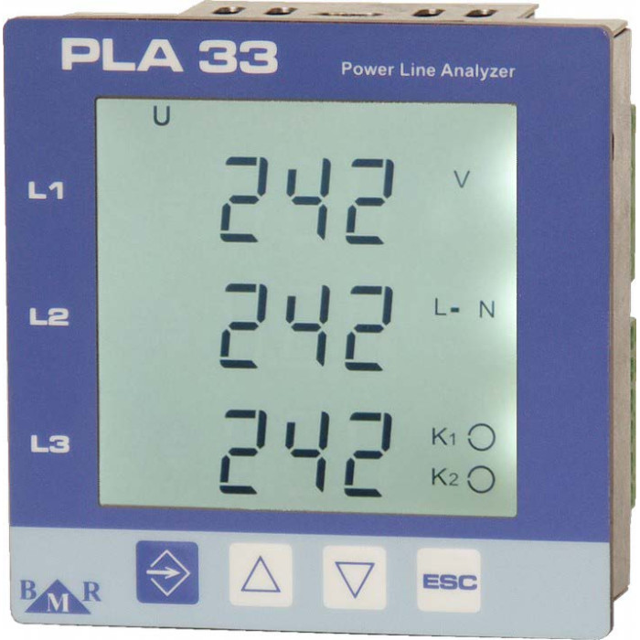 Аналізатор мережі BMR PLA33 з пам'ятю (512 Mb), RS485, 4 цифрові виходи, 3 рілейні виходи - PLA33CMDR