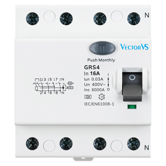 Пристрій захисного відключення Vector VS GENESIS 4P 16A 30mA тип A 6kA