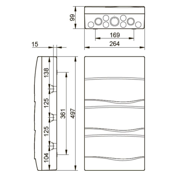 BV36PT/RR Корпус розподільчий Combi,3x12 модуля 497x264x99, IP40, з шинами N і PE