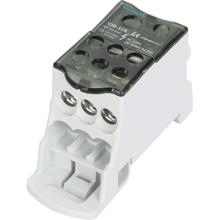 Розподільчий блок VJB-125 на DIN-рейку, 125А, вх.1х10-35мм², вих.6х2.5-16, 1х6-16мм²