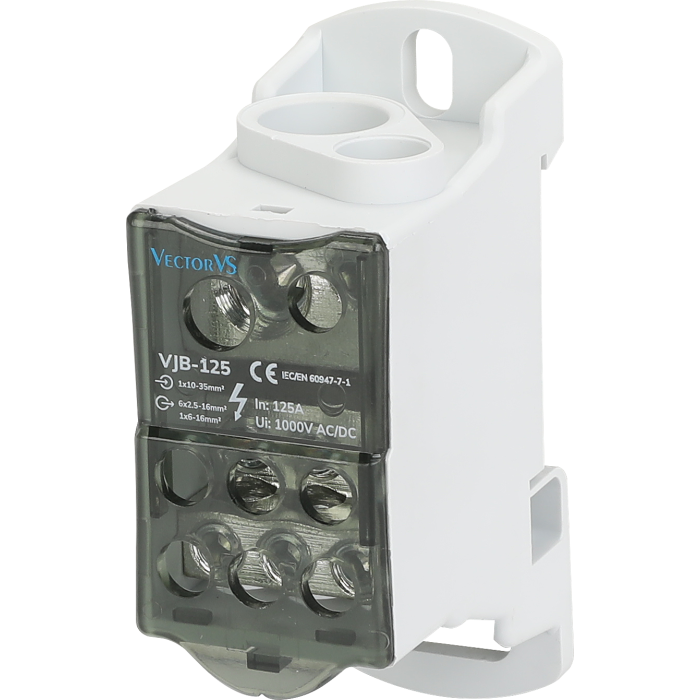 Розподільчий блок VJB-125 на DIN-рейку, 125А, вх.1х10-35мм², вих.6х2.5-16, 1х6-16мм²