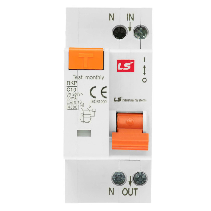 Диференційний автоматичний вимикач LS ELECTRIC RKP 1P+N C10A/0.03 4.5кА - 062203728B
