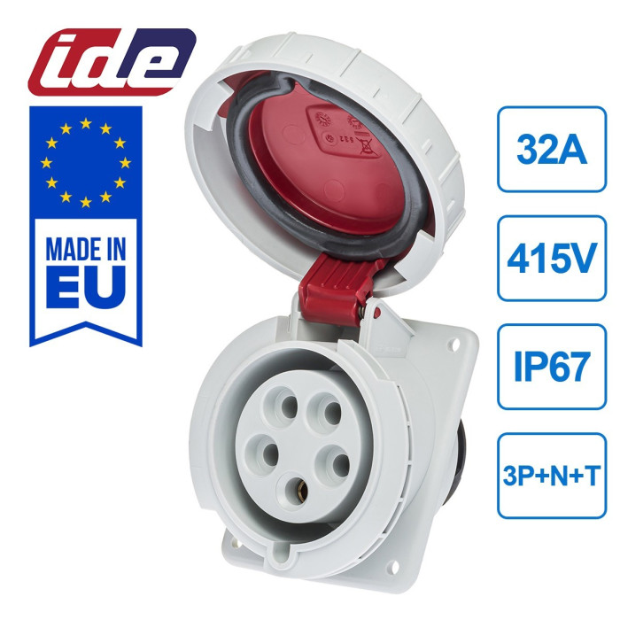 Розетка похила IDE MUNDIAL 3P+N+E 32 А 200/346–240/415 В IP66-67 - 03806