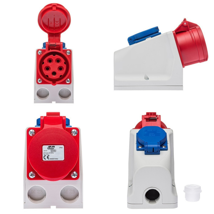 Розетка комбінована IDE SCHUKO 2P+E/3P+N+E 16 А 200/346–240/415 В IP44 - 00313