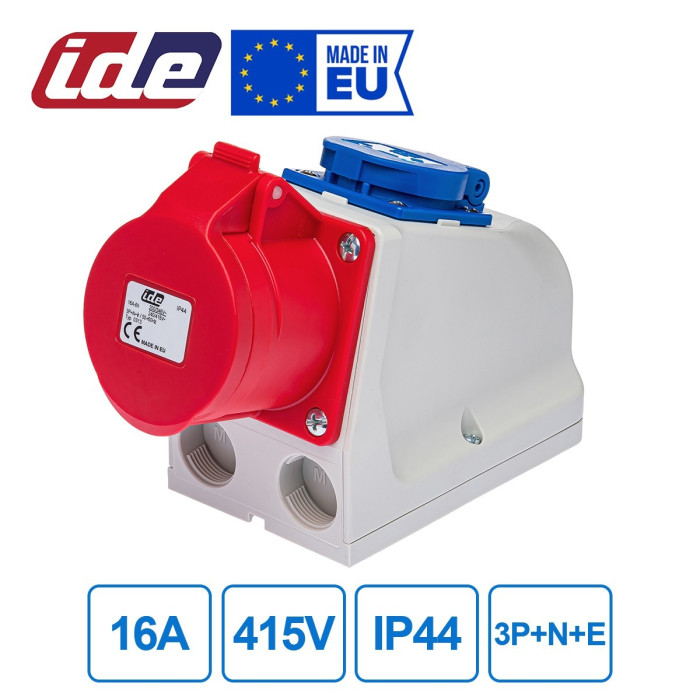 Розетка комбінована IDE SCHUKO 2P+E/3P+N+E 16 А 200/346–240/415 В IP44 - 00313