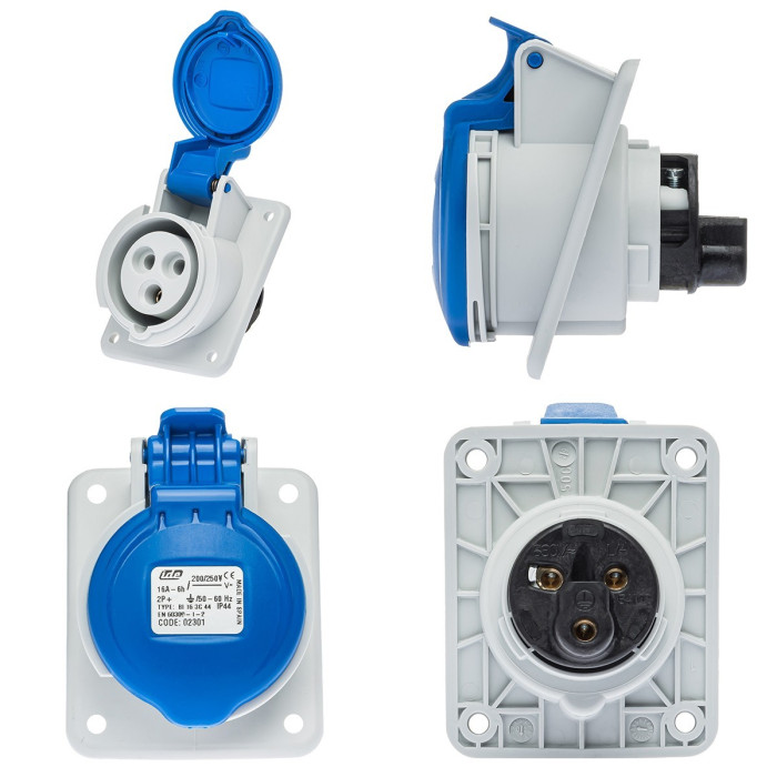 Розетка вбудована похила IDE MUNDIAL 2P+E 16 А 200–250 В IP44 - 02301