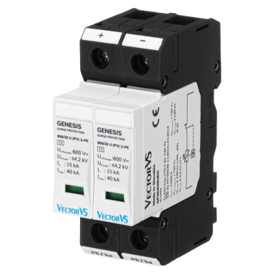 Обмежувач перенапруги Vector VS GENESIS 2P 600В DC 40 кА Клас II (2+PE)