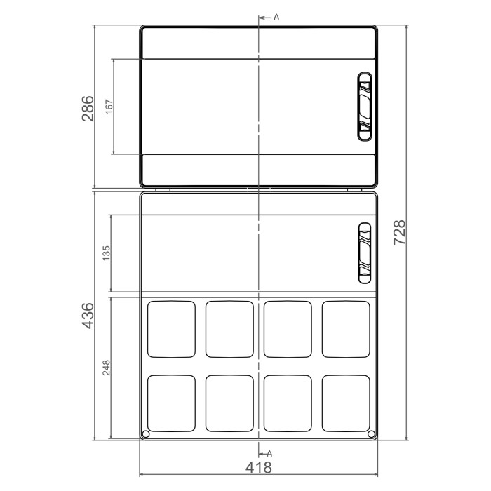 PCSN36PT/RR Настінний корпус для сил. розеток з отв STAR 2х18 MOD 728x418x147мм, IP65 з шинами N+PE