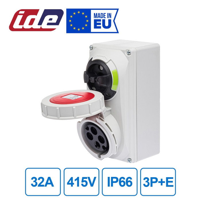 Розетка настінна з механічним блокуванням IDE MUNDIAL 3P+E 32 А 380–415 В IP67 - 03835