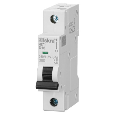 Модульний автоматичний вимикач ISKRA RI71 1P D16A 10кА