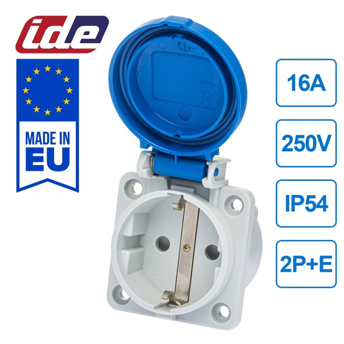 Розетка настінна IDE SCHUKO 2P+E 16 А 250 В IP54 - 00452