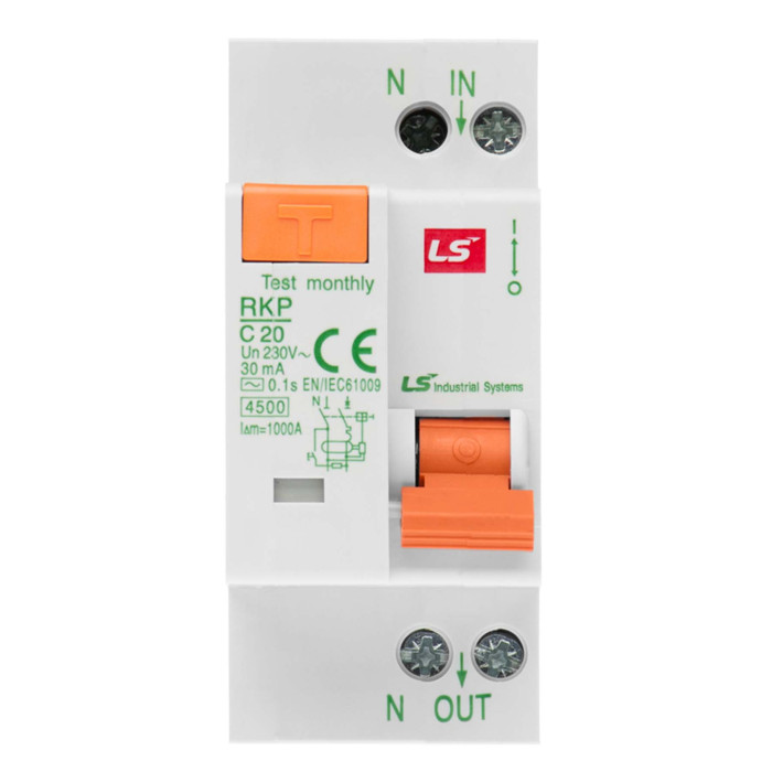 Диференційний автоматичний вимикач LS ELECTRIC RKP 1P+N C20A/0.03 4.5кА - 062203808B