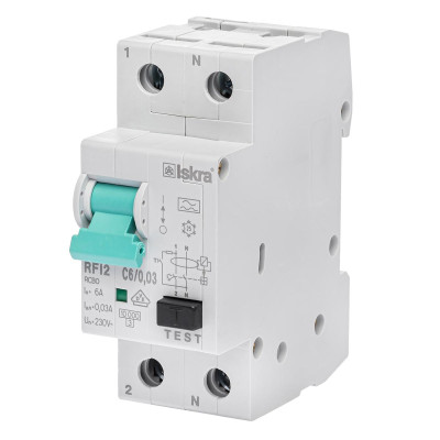Диференційний автоматичний вимикачISKRA RFI2 1P+N C10A/0.03 10кА