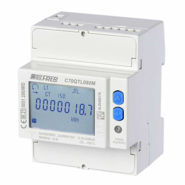 C70QTL080M4CAD Лічильник на DIN-рейку LCD 3Ф 4-пров. 400V 80A MID, RS-486