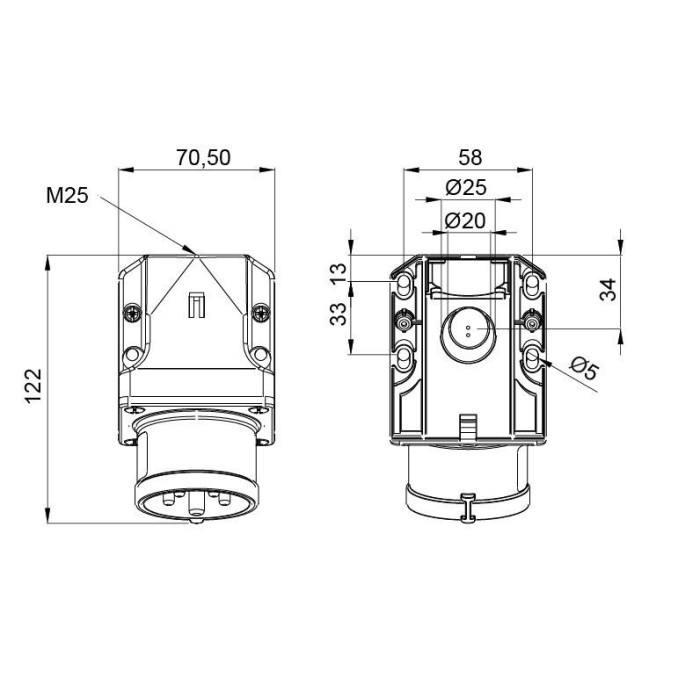 Настінна вилка IDE MUNDIAL 3P+N+E 16 А 200/346–240/415 В IP44 - 03123