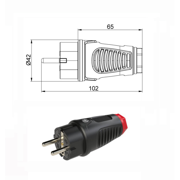 Вилка кабельна IDE SCHUKO 2P+E 16A 220–250V IP54