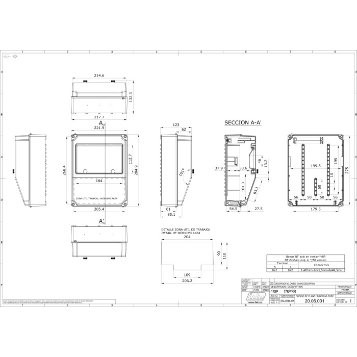 178P/RR Настінний корпус для сил. розеток PRYMA 1х9 MOD 284х222х122мм IP67 з шинами N+PE