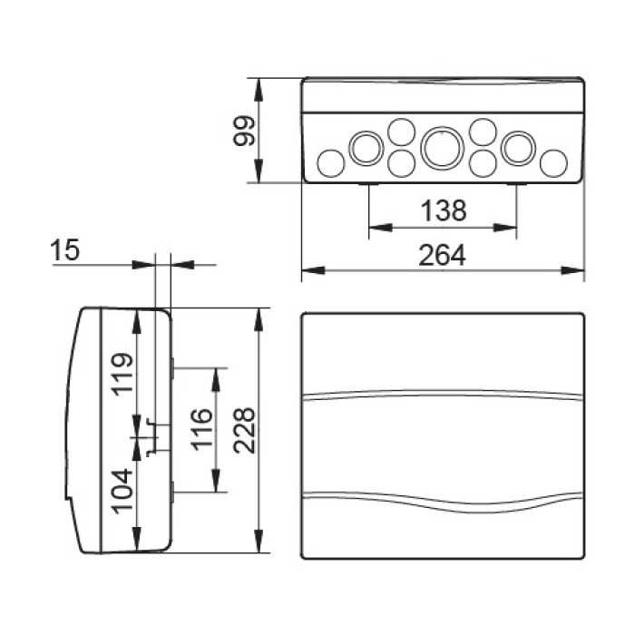 BV12PT/RR Корпус розподільчий Combi,1x12 модуля 228x264x99, IP40, з шинами N і PE
