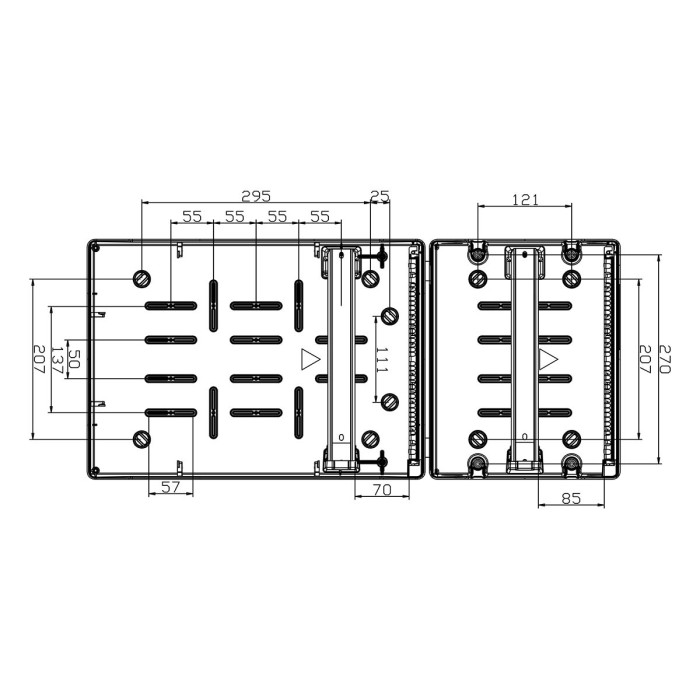 CSN24PT/RR Настінний корпус для сил. розеток STAR 2х12 MOD 688x310x147мм, IP65 з шинами N+PE