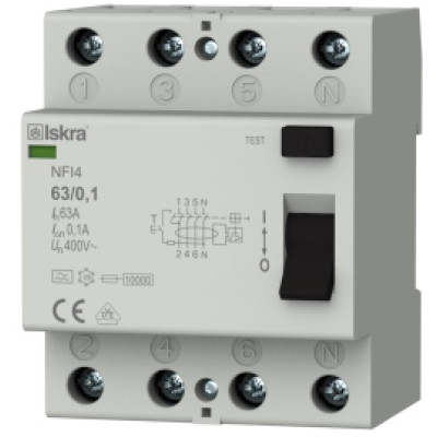Пристрій захисного відключення ISKRA NFI4 40A 3P+N 0.03А