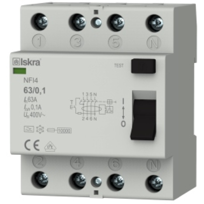 Пристрій захисного відключення ISKRA NFI4 40A 3P+N 0.03А - 030104300000