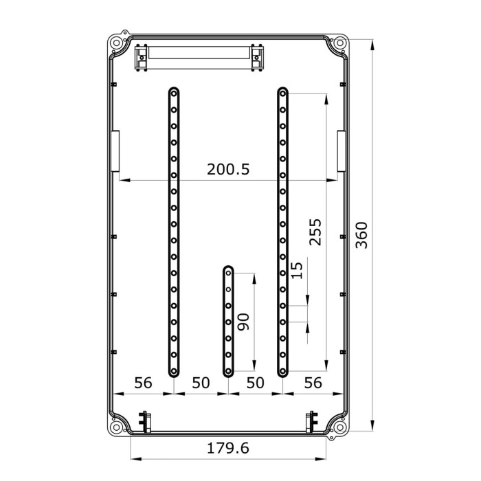 178M/RR Настінний корпус для сил. розеток PRYMA 1х9 MOD 369x222x130мм IP67 з шинами N+PE