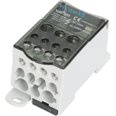 Розподільчий блок VJB-250 на DIN-рейку, 250А, вх.1х35-120мм², вих.5х2.5-16, 4х2.5-10, 2х6-35мм²