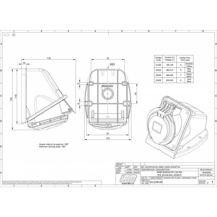Розетка настінна IDE MUNDIAL 3P+E 32 А 380–415 В IP44 - 03325