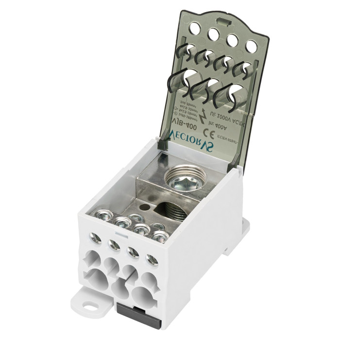 Розподільчий блок Vector VS VJB-400 на DIN-рейку, 400A, вх.1×95-180mm, вих.5×2.5-16, 4×2.5-10, 2×6-35mm