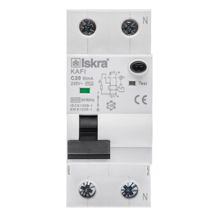 Диференційний автоматичний вимикач ISKRA KAFI2 1P+N C20A/0.03 10кА - 786100887000