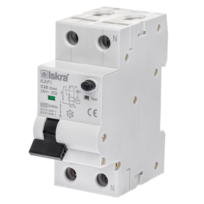 Диференційний автоматичний вимикач ISKRA KAFI2 1P+N C20A/0.03 10кА - 786100887000