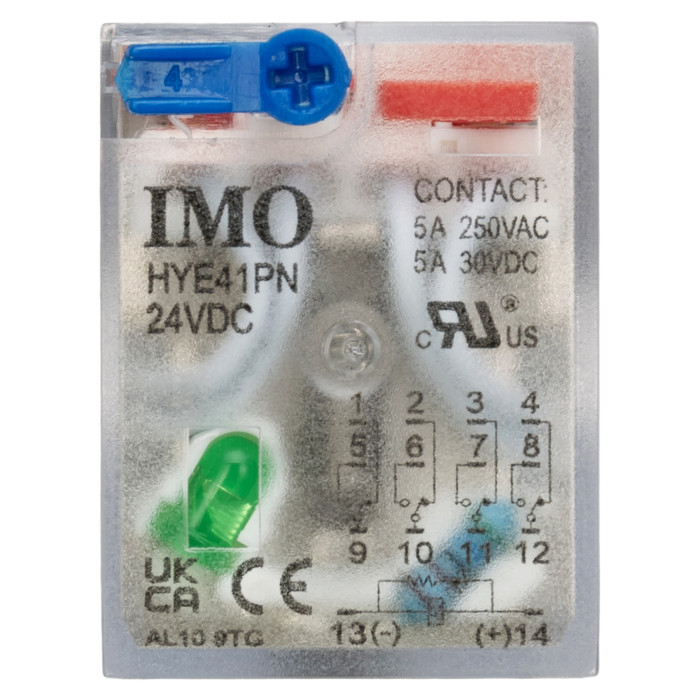 Проміжне реле 4P 5A 24V DC LED+Тест + Колодка зі скобою тип S