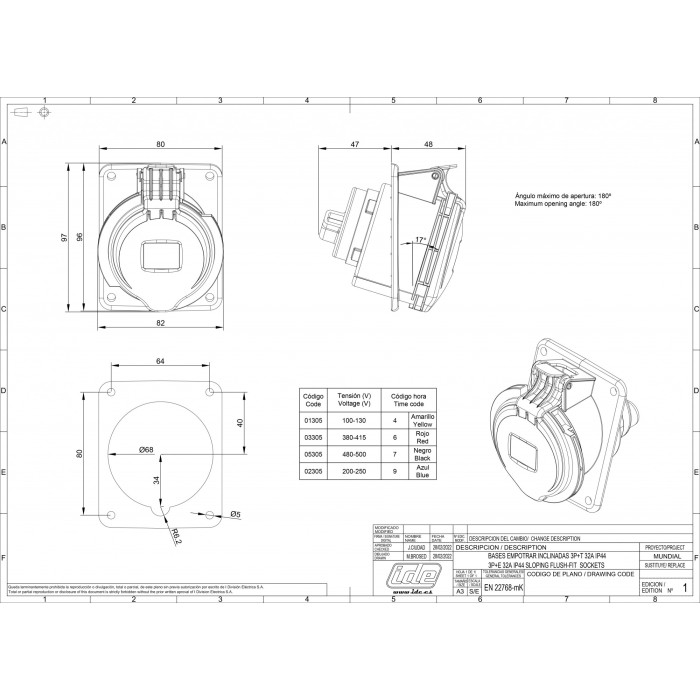 Розетка кабельна IDE MUNDIAL 3P+E 32 А 380–415 В IP44 - 03305
