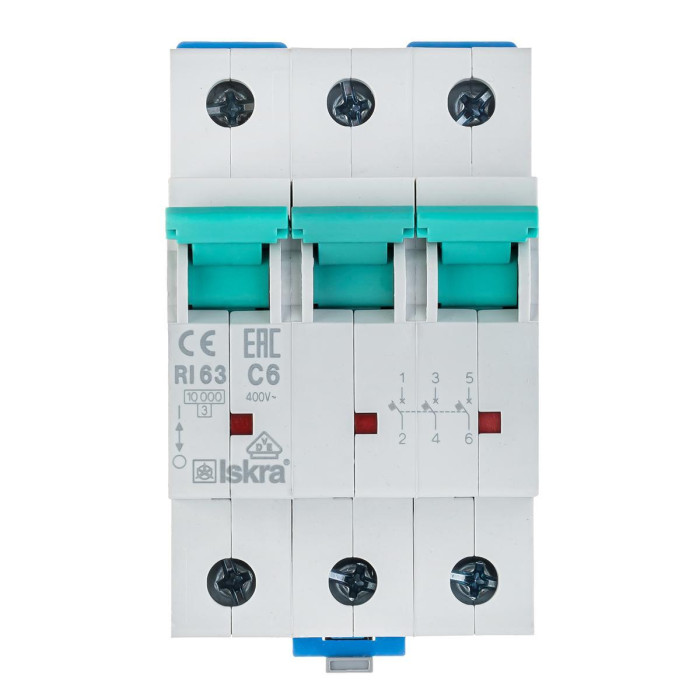 Модульний автоматичний вимикач ISKRA RI63 3P C6A 10кА - 786100101000