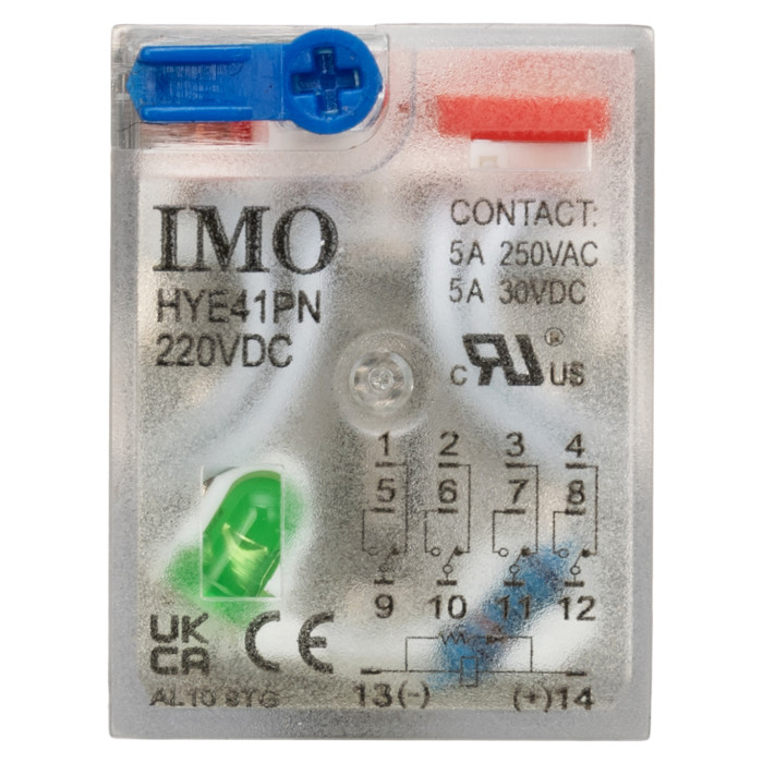 Проміжне реле 4P 5A 220V DC LED+Тест + Колодка зі скобою тип D