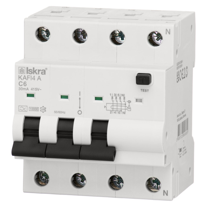 Диференційний автоматичний вимикач ISKRA KAFI4 3P+N C6A/0.03 10kA