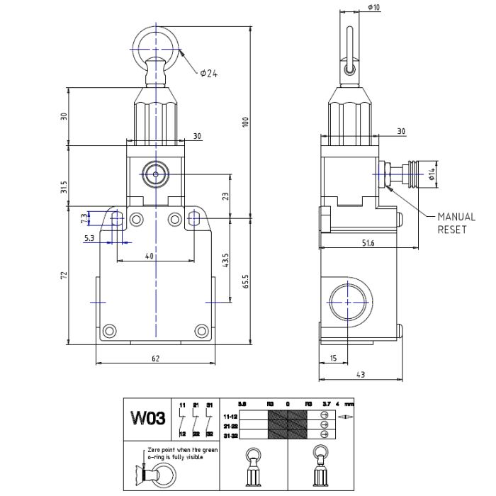Кінцевий вимикач COMEPI PG 13,5 з кільцем, з кнопкою повернення 1NO + 1NC - SCM1K9900X11